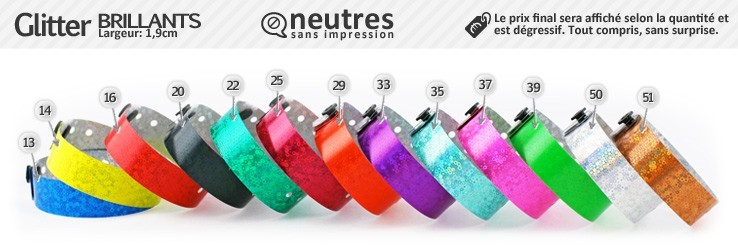 Bracelets Glitter® Brillants (1,9cm) neutres (sans marquage)